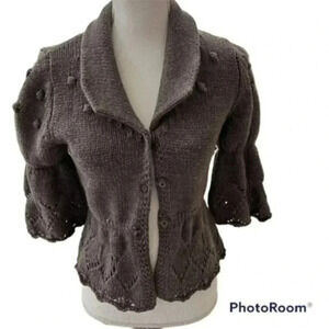 HEKLA & Co Made in Italy Womens Gray Wool Blend Cardigan wrap Sweater Si…